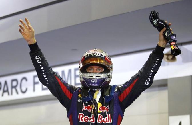 La gioia di Sebastian Vettel alla fine della gara. Reuters
